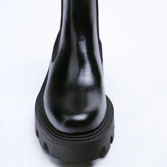 NWOT. Zara Black Chelsea Ankle Boots with Track Sole. Size 10