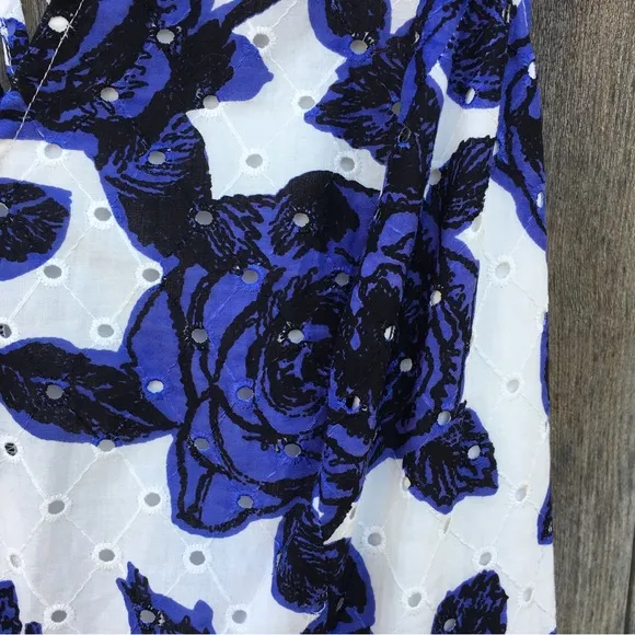 NWT Adrianna Papell Floral Fit and Flare Dress Cotton Blue White 16