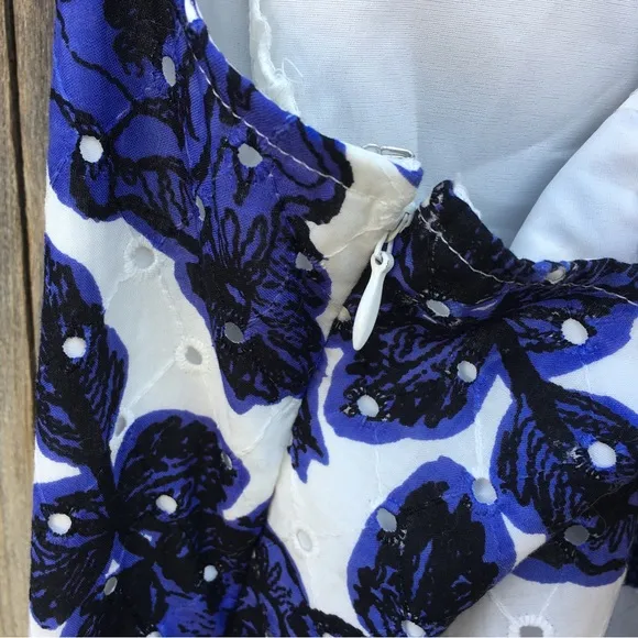 NWT Adrianna Papell Floral Fit and Flare Dress Cotton Blue White 16