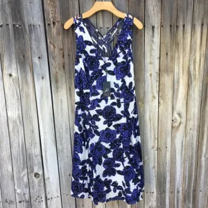 NWT Adrianna Papell Floral Fit and Flare Dress Cotton Blue White 16