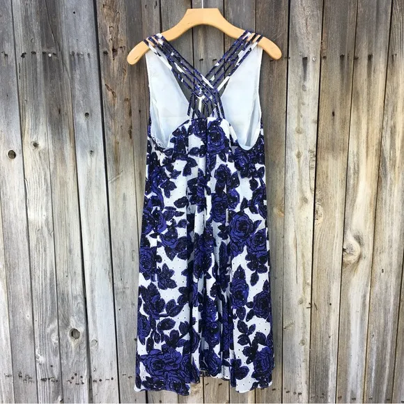 NWT Adrianna Papell Floral Fit and Flare Dress Cotton Blue White 16