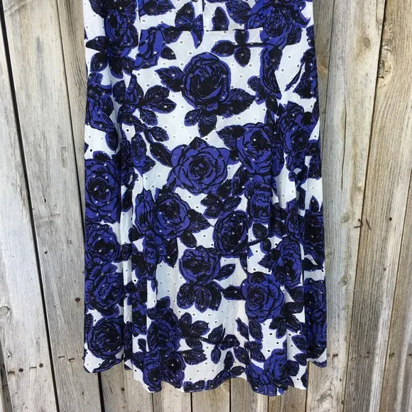 NWT Adrianna Papell Floral Fit and Flare Dress Cotton Blue White 16