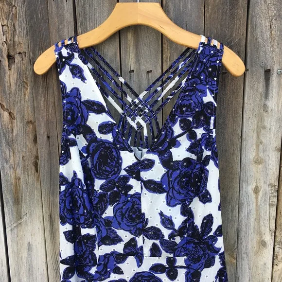 NWT Adrianna Papell Floral Fit and Flare Dress Cotton Blue White 16