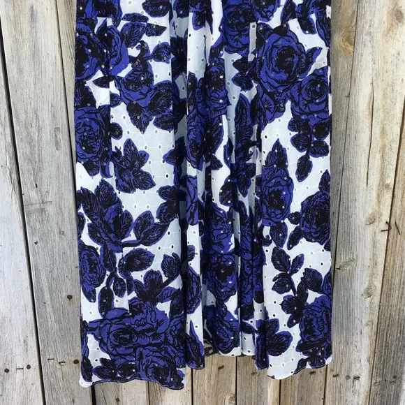 NWT Adrianna Papell Floral Fit and Flare Dress Cotton Blue White 16