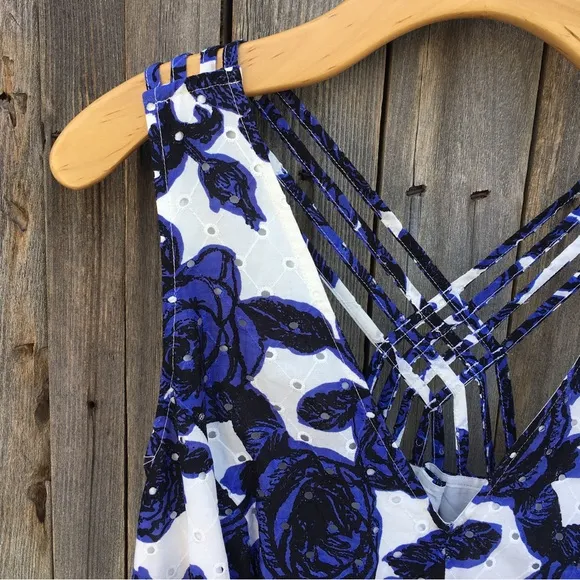 NWT Adrianna Papell Floral Fit and Flare Dress Cotton Blue White 16