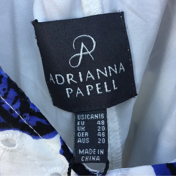 NWT Adrianna Papell Floral Fit and Flare Dress Cotton Blue White 16