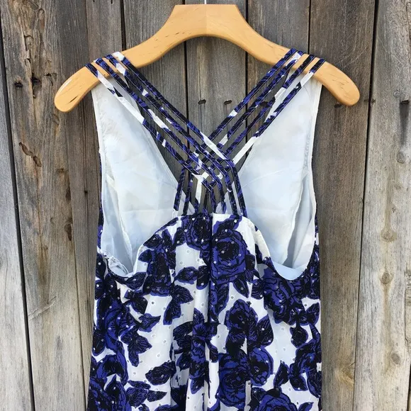 NWT Adrianna Papell Floral Fit and Flare Dress Cotton Blue White 16