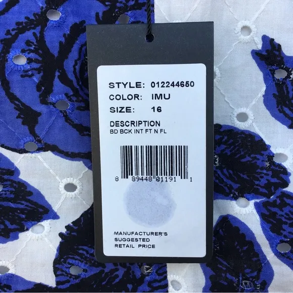 NWT Adrianna Papell Floral Fit and Flare Dress Cotton Blue White 16