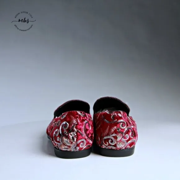 NWT Amali Fabian Embroidered Sequin Driving Loafers Red Rose Gold Men 8