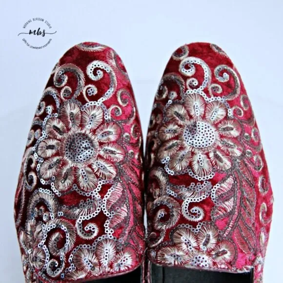 NWT Amali Fabian Embroidered Sequin Driving Loafers Red Rose Gold Men 8