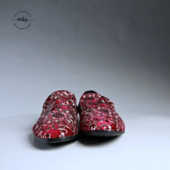 NWT Amali Fabian Embroidered Sequin Driving Loafers Red Rose Gold Men 8