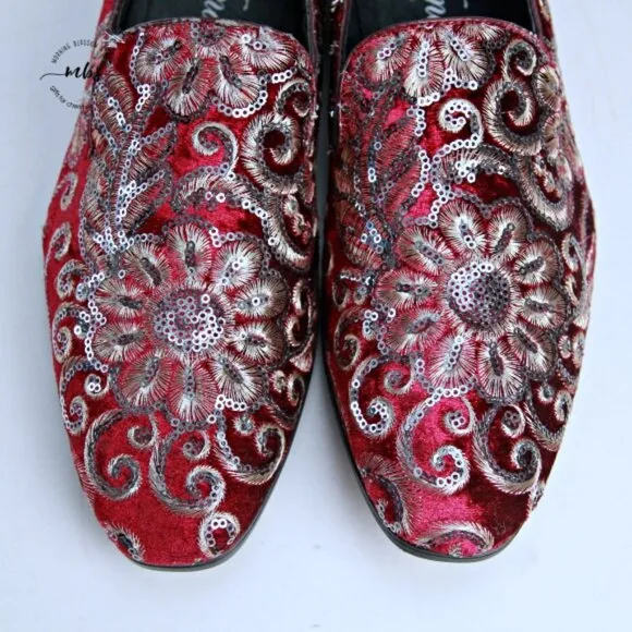 NWT Amali Fabian Embroidered Sequin Driving Loafers Red Rose Gold Men 8