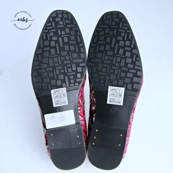 NWT Amali Fabian Embroidered Sequin Driving Loafers Red Rose Gold Men 8