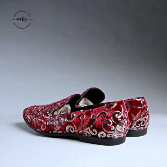 NWT Amali Fabian Embroidered Sequin Driving Loafers Red Rose Gold Men 8