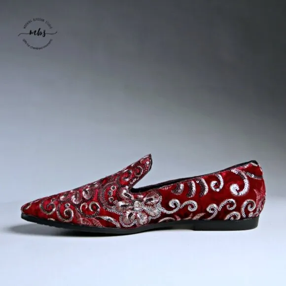 NWT Amali Fabian Embroidered Sequin Driving Loafers Red Rose Gold Men 8