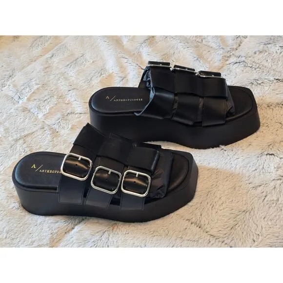 NWT Anthropologie Black Leather Strap Sandals - 38 EU (7.5-8.0 US)