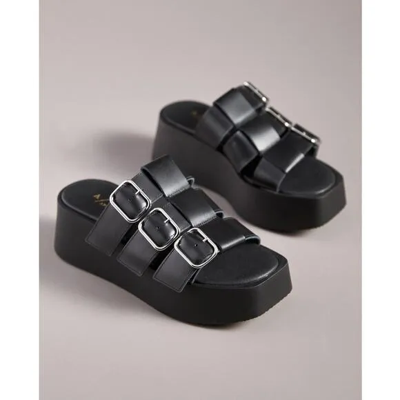 NWT Anthropologie Black Leather Strap Sandals - 38 EU (7.5-8.0 US)