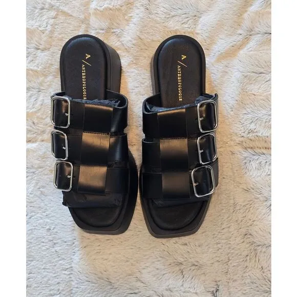 NWT Anthropologie Black Leather Strap Sandals - 38 EU (7.5-8.0 US)