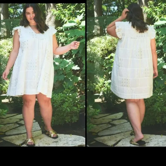 NWT Anthropologie The Odells White Flutter Sleeve Monique Dress Sz 2X