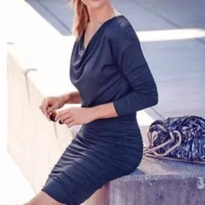 NWT Athleta Solstice Cowl Neck Dress Modal Wool Blue Small