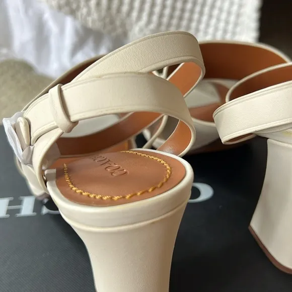 NWT COACH Kaye Block Neutral Heeled Sandals in Chalk Ivory 10B $225