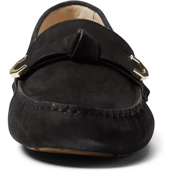 NWT Cole Haan Women's Evelyn Bow Driver Loafer, Black Nubuck (AKUYA),Size  5.5