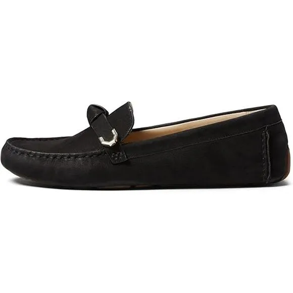 NWT Cole Haan Women's Evelyn Bow Driver Loafer, Black Nubuck (AKUYA),Size  5.5