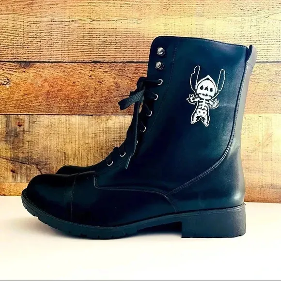 NWT Disney’s Lilo &amp; Stitch Fold-Over Stitch Skeleton Combat Boots