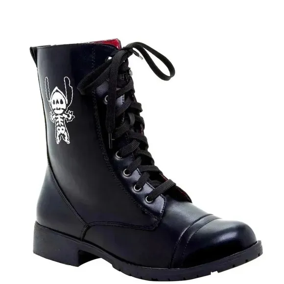 NWT Disney’s Lilo &amp; Stitch Fold-Over Stitch Skeleton Combat Boots