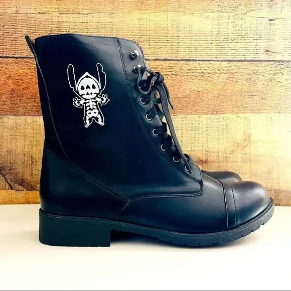 NWT Disney’s Lilo &amp; Stitch Fold-Over Stitch Skeleton Combat Boots