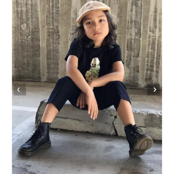 NWT Doc Martens Zavala Youth/Kids Combat Lace Up Leather Black Boots 2US/1UK