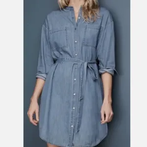 NWT Eileen Fisher Mandarin Collar Denim Tencel Dress SZ S