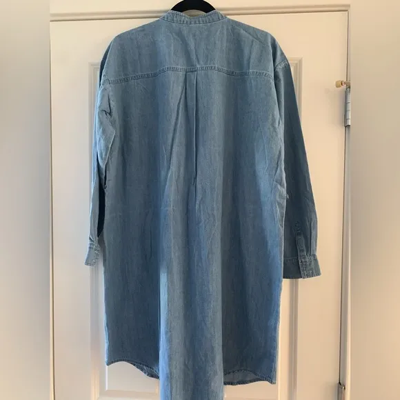 NWT Eileen Fisher Mandarin Collar Denim Tencel Dress SZ S