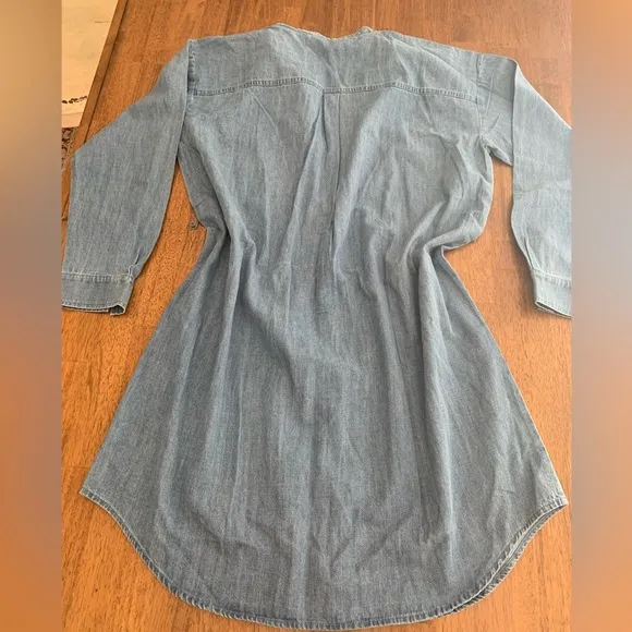 NWT Eileen Fisher Mandarin Collar Denim Tencel Dress SZ S