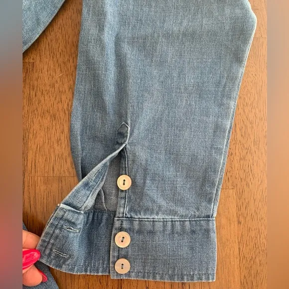 NWT Eileen Fisher Mandarin Collar Denim Tencel Dress SZ S