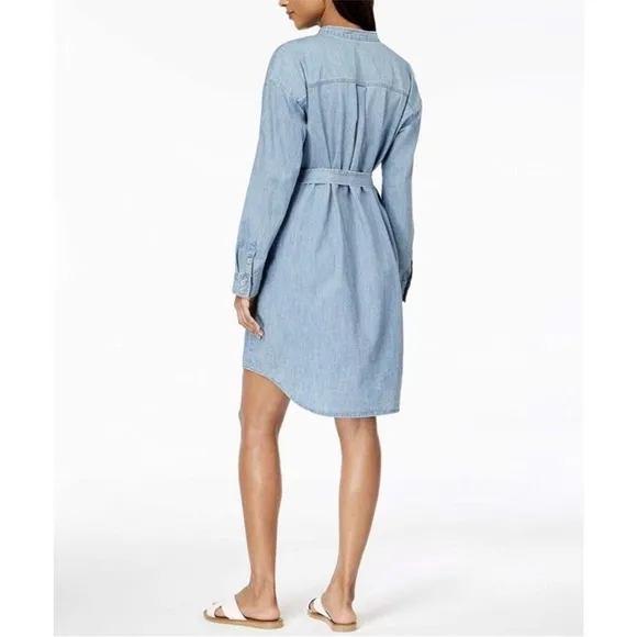 NWT Eileen Fisher Mandarin Collar Denim Tencel Dress SZ S
