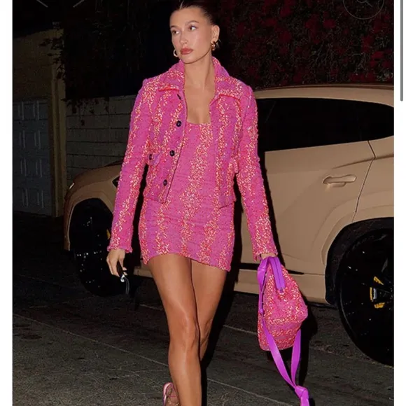 NWT Femme Barely There Lace Up Sandals in Deep Pink as seen on Hailey Bieber