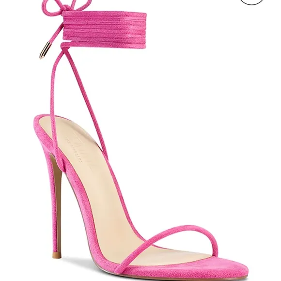 NWT Femme Barely There Lace Up Sandals in Deep Pink as seen on Hailey Bieber
