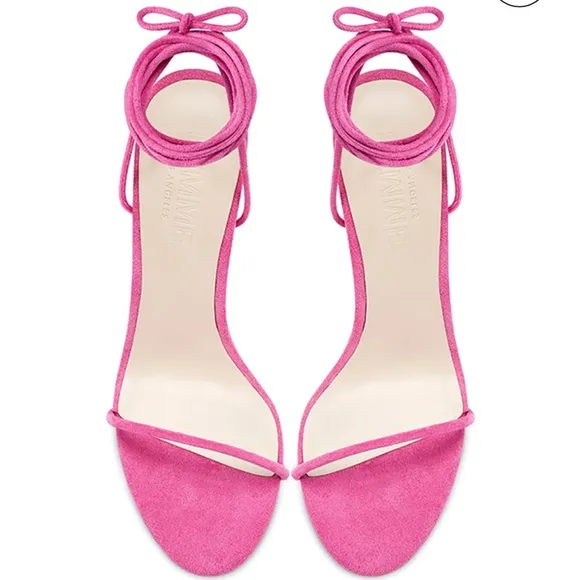 NWT Femme Barely There Lace Up Sandals in Deep Pink as seen on Hailey Bieber