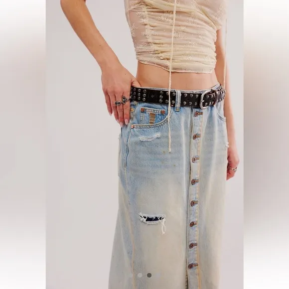 NWT FREE PEOPLE Patsy Long Line Denim Skirt SX-27 Color-Dirty Kansas $168 MSRP