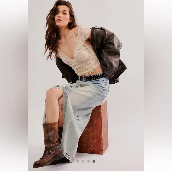 NWT FREE PEOPLE Patsy Long Line Denim Skirt SX-27 Color-Dirty Kansas $168 MSRP