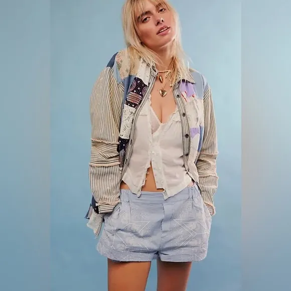 NWT Free People Westover Embroidered Shorts~ Blue Bell Combo