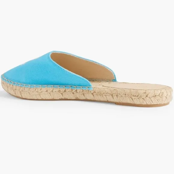 NWT Ganni embroidered espadrilles canvas aqua blue Aquarius starfish slippers