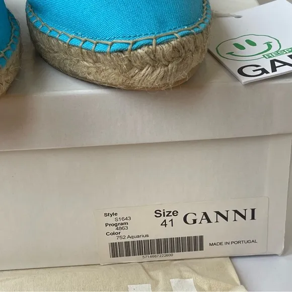 NWT Ganni embroidered espadrilles canvas aqua blue Aquarius starfish slippers
