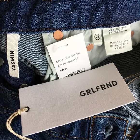 NWT Grlfrnd Yasmin Skinny Jean Cotton Elastane Joan Jett Blue 28