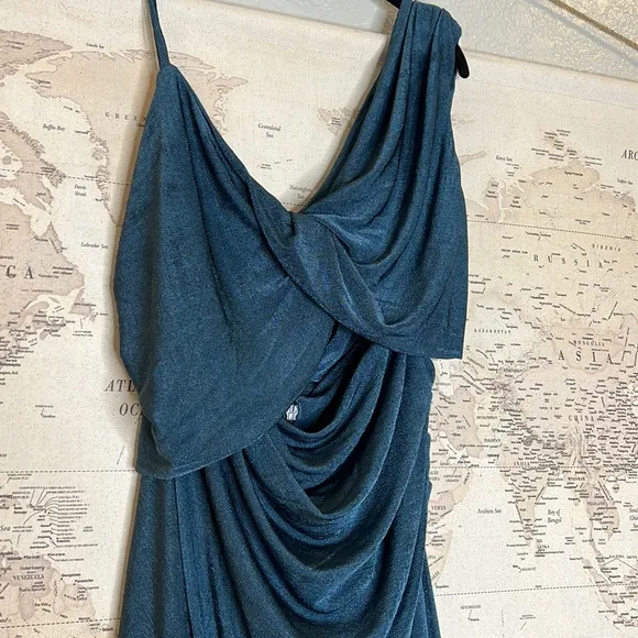 NWT HOUSE OF CB ‘Josephine’ Navy Silky Twist Drape Dress Size L 