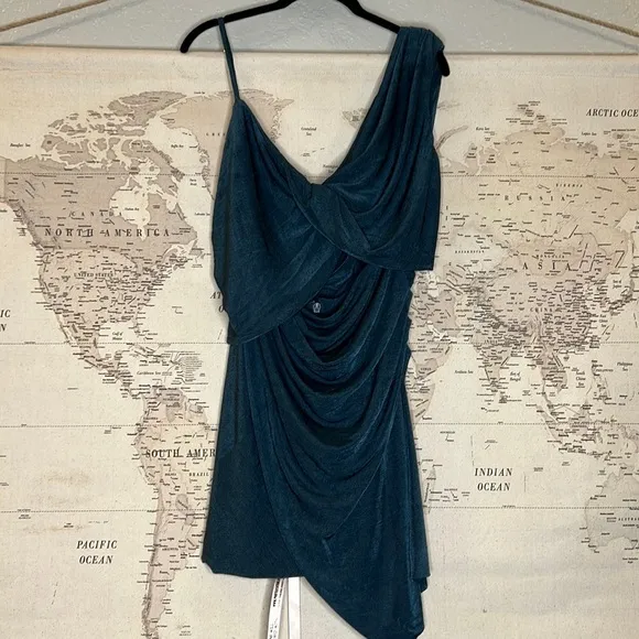 NWT HOUSE OF CB ‘Josephine’ Navy Silky Twist Drape Dress Size L 