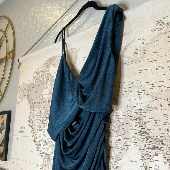 NWT HOUSE OF CB ‘Josephine’ Navy Silky Twist Drape Dress Size L 