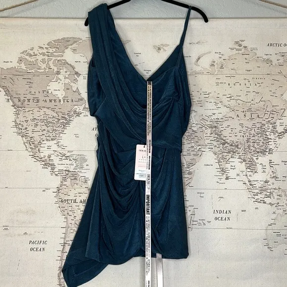 NWT HOUSE OF CB ‘Josephine’ Navy Silky Twist Drape Dress Size L 