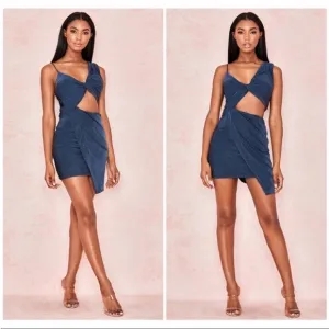 NWT HOUSE OF CB ‘Josephine’ Navy Silky Twist Drape Dress Size L 